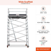3.9m - 4.2m Wide Aluminium Mobile Scaffold Base Tower with Kickboards